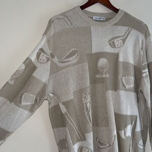 Cypress Links Golf Grandpa Sweater Mens XL Top Cool Raised Knit Beige Cotton
